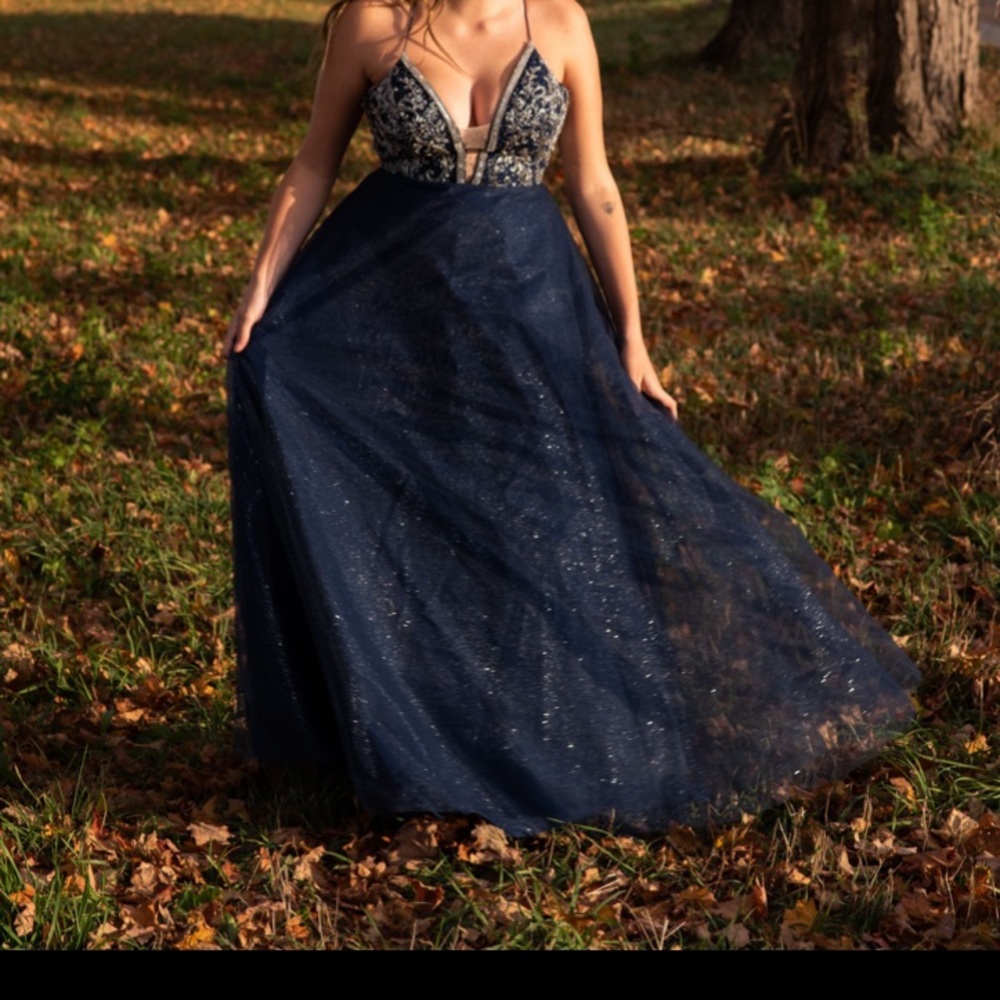 long navy prom dress